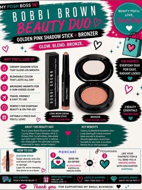 Bobbi Brown Golden Pink Shadow Stick & Natural Glow Bronzer Duo
